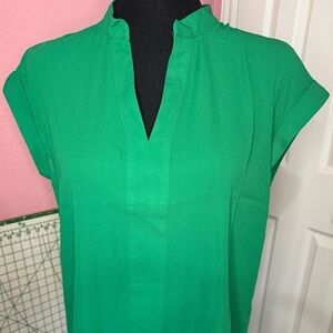 New York & Company Green Cap Sleeve Tunic Blouse